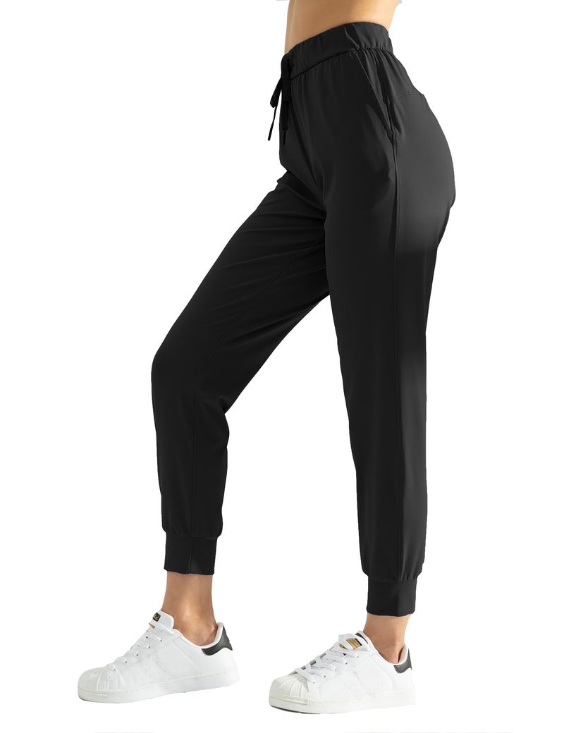 AJISAI Women's Joggers Pants with Pockets Drawstring Sweatpants for Running Workout Lounge Wear Black S - Image 1